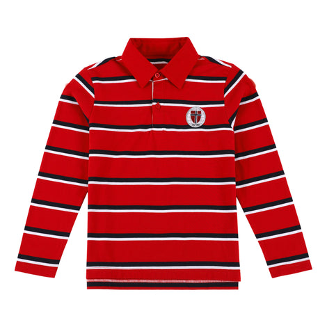 NIS Unisex Long-Sleeve Polo Shirt, Red / Navy & White stripe